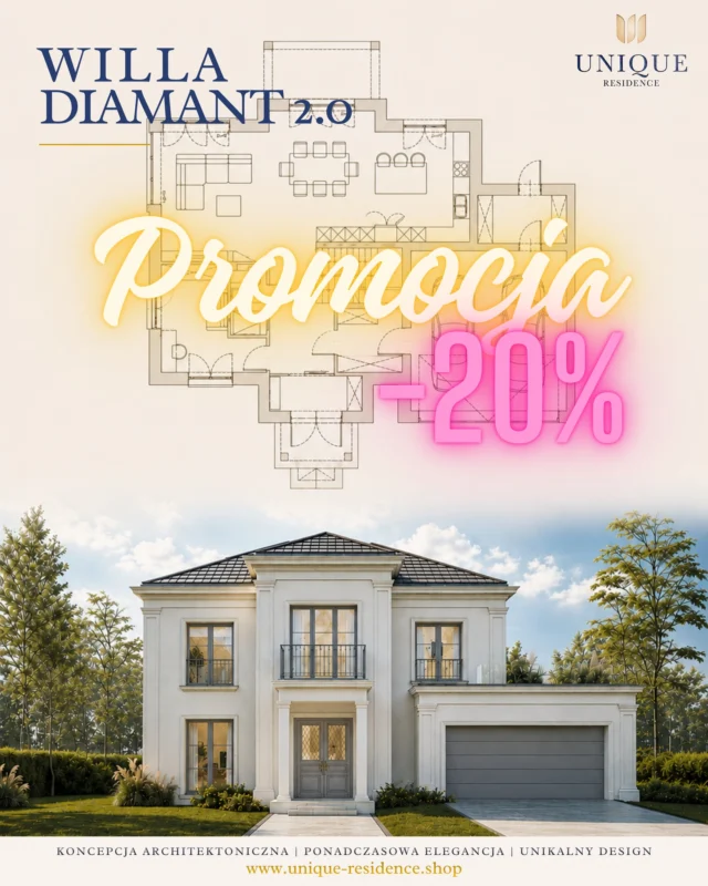Wakacyjna promocja w UR 👉🏻 Nie zwlekaj i już teraz sprawdź naszą ofertę wakacyjną i kup projekt ze zniżką 20%

Najlepsze idee zasługują na rozwój.

Willa Diamant 2.0 jest efektem doświadczeń, rozmów z inwestorami i nieustannego doskonalenia jednej z najbardziej rozpoznawalnych rezydencji w kolekcji Unique Residence.
-----
Willa Diamant 2.0 💎💎 nie jest jedynie bestsellerem, ale symbolem marki Unique Residence i potwierdzeniem, że najlepsze projekty powstają w kooperacji z wymagającymi inwestorami.

Projekt jednocześnie oferuje jeszcze więcej przestrzeni, światła i funkcjonalnych rozwiązań odpowiadających współczesnemu stylowi życia.

To propozycja dla osób, które oczekują domu będącego czymś więcej niż budynkiem.

Domu, który stanie się częścią rodzinnej historii.

Nie zastanawiaj się i odbierz swój rabat 20% wpisując w koszyku kod: LATO ☀️☀️

Jeżeli planujesz rozpoczęcie przygotowań do budowy jeszcze w tym roku, to jedna z ostatnich szans, aby wykorzystać preferencyjne warunki i rozpocząć swoją drogę do wymarzonej rezydencji.

✨ Najpiękniejsze domy zaczynają się od jednej decyzji.
👉 Poznaj Willa Diamant 2.0: [link do projektów w BIO]
📩 Napisz do nas i poznaj szczegóły wakacyjnej promocji.

#LATO #WillaDiamant2.0 #UniqueResidence #RezydencjaMarzeń #ArchitekturaPremium