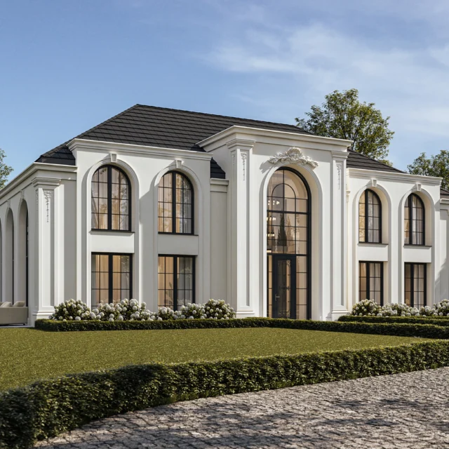Willa Belle Epoque ✨✨

Elegancja w czystej postaci. Strefa salonu i jadalni zaplanowane w bocznym skrzydle z otwarciem na 2 kondygnacje i zjawiskowym doświetleniem oknami z łukowymi nadprożami 🤩🤩

#designbyUR #UniqueResidence #classicarchitecture